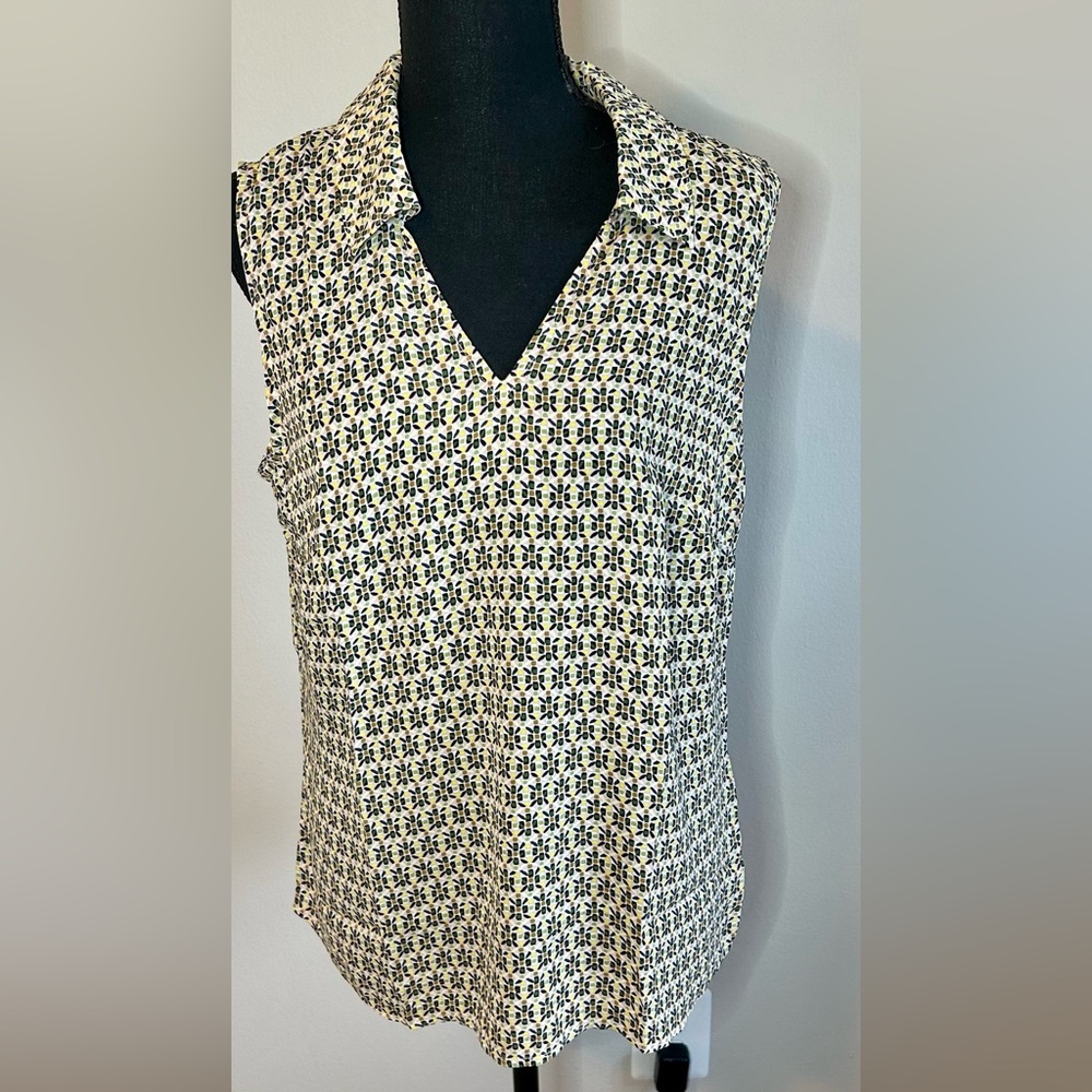 CAbi Sleeveless Geometric Top - Black, Yellow, Cream M New, style 6317